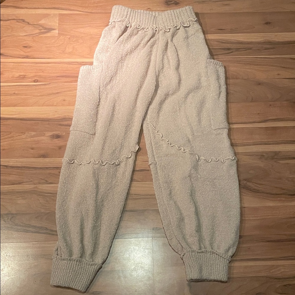 Brand NEW Bohemela BOHO Baggy Women's Taupe Knit Joggers | Cozy Oversized Sweats - Picture 3 of 7